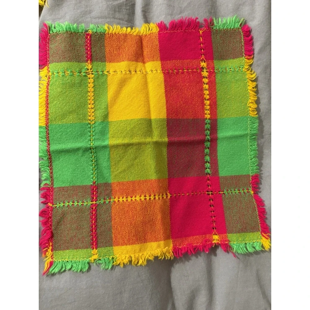 Vintage Bright Colored Checked Tablecloth 43